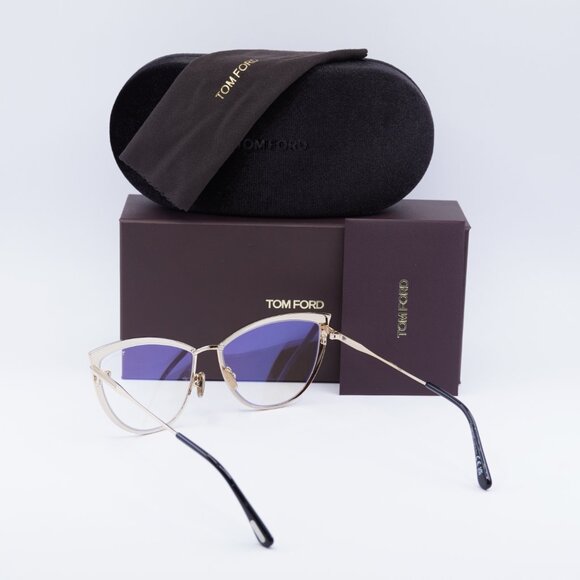 Tom Ford FT5877-B 001 Cat Eye Eyeglasses 56mm - Black/Gold - Picture 9 of 10